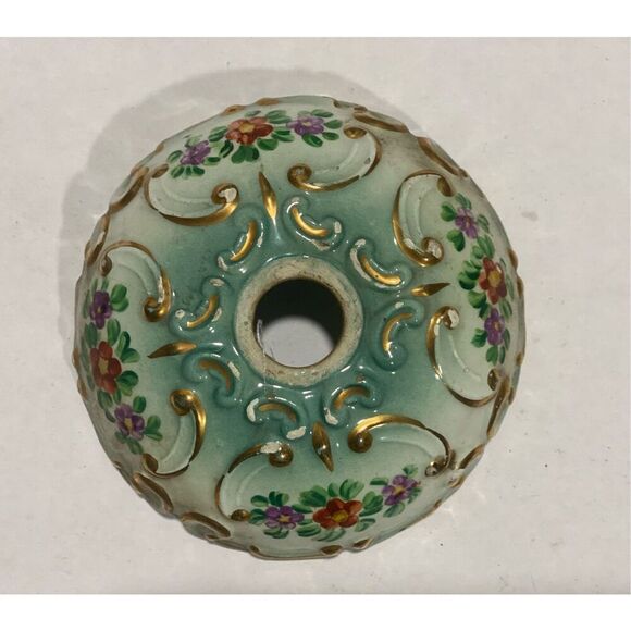 Antique Green Gold Chandelier Canopy Bobeche Capodimonte Porcelain Dish Floral - Picture 1 of 4